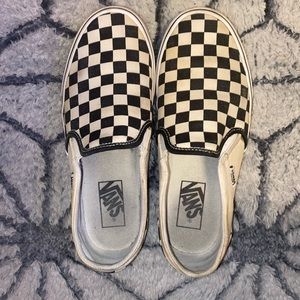 Black and White checkered slip on vans